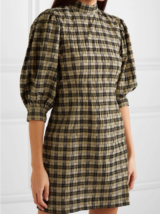 Ganni Dresses & Skirts - Ganni Seersucker Plaid Puff-Sleeve Mini Dress